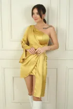 Robe courte en satin doublée, à une manche, taille nouée, style espagnol, pour femme