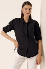 Shirt with Buttoned Sleeves, Single Pocket, and Lace-Up Sides
