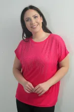 Kadın Önü Şelale Taş Baskılı Bisiklet Yaka B.B. Bluz