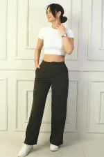 Pantalon palazzo à poches plissées pour femme