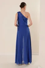 Pulpayet Yaka Tek Omuzlu Üstü Şifon Krep Tulum