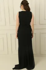 Kruvaze Yaka Önü Büzgülü Astarlı 2 Renk Büyük Beden Şifon Uzun Elbise