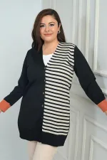 Gilet long grande taille à rayures horizontales sur une seule face pour femme