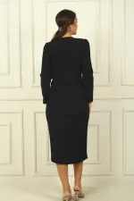 Women's Wrap-Neck Sleeveless Belted Lined Crepe Dress