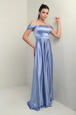Strappy, Stone-Detailed, Square Neck, Lined Long Satin Dress
