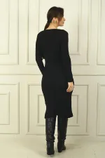 Women's Sweetheart Neckline Slit Knit Dress