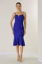 Robe en crêpe à bretelles avec jupe à volants et doublure