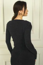 Women's Double-Breasted Long Sleeve Glittery Blouse