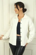 Women's Shirt with Ethnic Stripe Back, Tassels, Metal Button Front, and Single Pocket