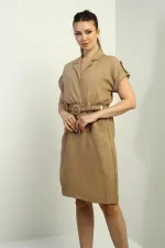 Women's Dress with Patch Pockets and Belt Waist