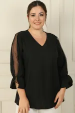 V-Neck Semi-Organza Crepe BB Blouse