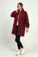 Manteau long en cachemire pour femme avec fermeture éclair sur le devant et poches élastiquées