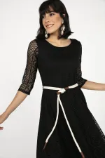 ARKASI FERMUARLI KEMERLİ ASTARLI TURVAKAL KOL ELBİSE