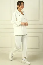 Women's Zippered Front Hooded Kangaroo Pocket Jacket Elastic Waistband Pocketed Trousers Comfortable Fit Oysho 2-Piece Set