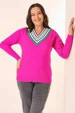 Pull rayé en maille à col en V grande taille