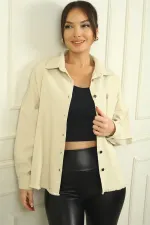 Kadın Arkası Etnik Şeritli Püsküllü Önü Metal Düğmeli Tek Cepli Gömlek