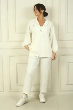 Women's Zippered Front Hooded Kangaroo Pocket Jacket Elastic Waistband Pocketed Trousers Comfortable Fit Oysho 2-Piece Set