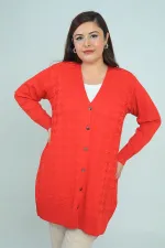 Kadın Büyük Kazayağı Desen Soğuk İplik Büyük Beden Uzun Hırka