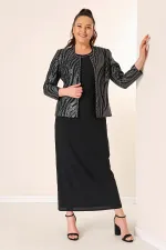 Sequin Jacket Half Moon Sleeve Lined Crepe Dress Plus Size 2-Piece Suit