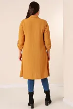 Button-Front Truvakar Sleeve Plus Size Ayrobin Long Tunic with Pearl Details