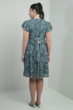 Robe en lin imprimé grande taille, doublée, col croisé, manches volantées