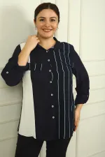 Kadın Tek Cepli Kol Katlamalı Çizgili B.B. Gömlek