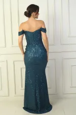 Kalın Askılı Astarlı Önü Büzgülü Pulpayet Uzun Elbise