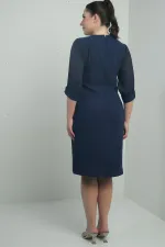 Women's Plus Size Dress with Chiffon Pleated Sleeves and Lining