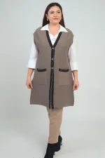 Gilet long en maille pailletée grande taille à rayures et poches pour femme