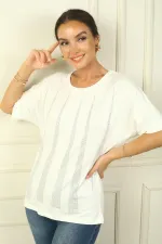 Women's Pyramid Embellished Short-Sleeved Loose Fit Blouse