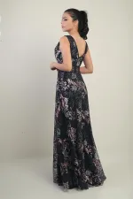 Robe longue évasée brodée pour femme, col en V, bretelles larges, décolleté taille haute.