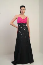 Women's Taffeta Top Strapless Double Stone Spliced Flared Long Dress