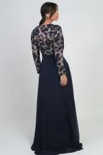 Robe longue en mousseline pour femme, doublée, avec ceinture à fleurs et haut à sequins.