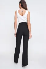 Pantalon espagnol taille haute, à poches, extensible et à jambes larges