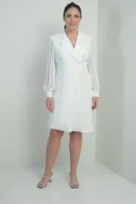 Women's Wrap Neckline Button-Front Chiffon Sleeved Beaded Plus Size Short Dress