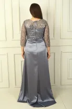 Kadın Çiçekli Altı Saten Üstü Gritel Astarlı Büyük Beden Uzun Elbise