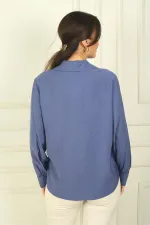 Kadın Önü Düğmeli Kolları Büzgülü Uzun Kol Gömlek