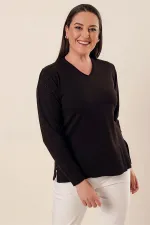 Pull en acrylique grande taille avec manches à col en V et fentes latérales