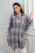 Chemise longue à carreaux pour femme avec fentes latérales