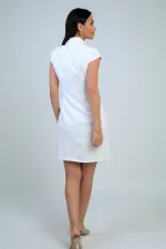 Women's Wrap Neckline Buckle Detail Pleated Skirt Lycra Crepe Dress