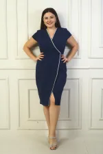 Kadın Kruvaze Yaka Yarım Ay Kollu Taş Detaylı Önü Yırtmaçlı B.B. Elbise