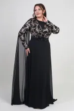 Kadın Kruvaze Yaka Görünümlü Pullu Astarlı Şifon Uzun B.B. Elbise