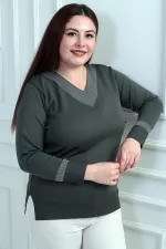 Chemisier grande taille à col en V pour femme, orné de paillettes