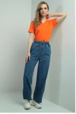Women's Elastic Waist Palazzo Jeans with Side Pockets