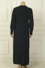 Robe longue en crêpe grande taille pour femme, avec poignets zippés, taille à boucle et ornements en pierre