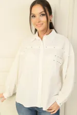 Linen Shirt with Stone Stud Details