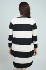 Kadın Enine Kalın Çizgili Büyük Beden Hırka