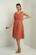 Kadın Kruvaze Yaka Astarlı Kloş Simli Kısa Elbise