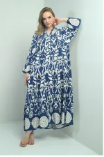 Robe longue hijab pour femme, col mandarin, boutons sur le devant, poignets élastiqués, motif châle