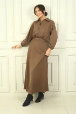 Ensemble 2 pièces Osyho : veste zippée sur le devant et jupe longue à taille élastique pour femme